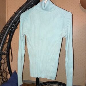 Light Blue Ribbed Turtleneck Sweater